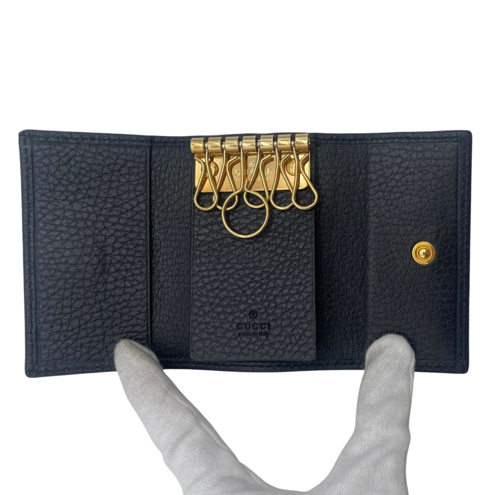 極美品 GUCCI グッチ 6連キーケース GGマーモント レザー ブラック
