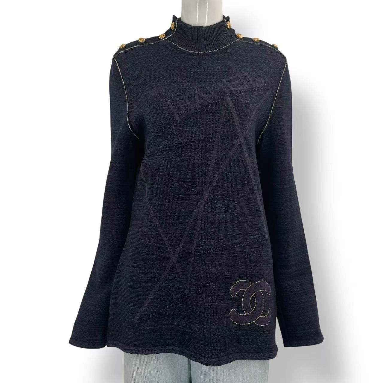 レア 極美品 CHANEL シャネル セーター 09A 金ボタン ココボタン ココマーク ウール サイズ46