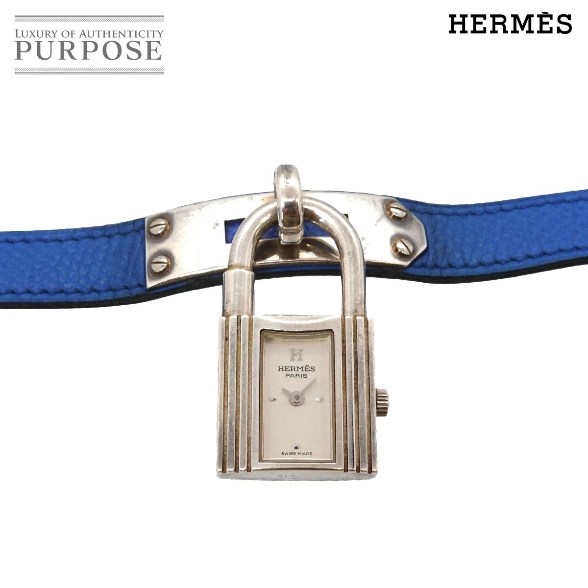 ヴィンテージHERMES☆ケリーウォッチ(ブルーベルト×シルバー) エルメス HERMES ケリーウォッチ ヴィンテージ レディース 腕時計