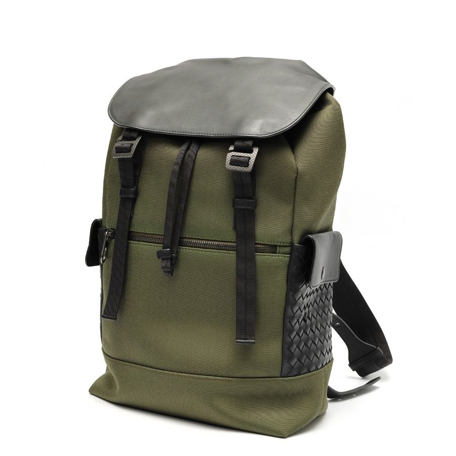 ボッテガヴェネタ / BOTTEGA VENETA　サッソルンゴ バックパック / リュックサック　520460　ナイロン/レザー　カーキ/ブラック 【中古】