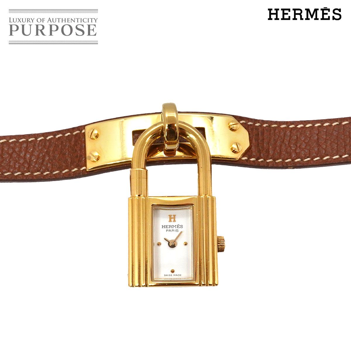 エルメス HERMES ケリーウォッチ ヴィンテージ レディース 腕時計 ホワイト ブラウン クォーツ ウォッチ カデナ Kelly Watch 90329153 47,880円