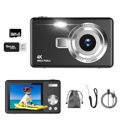 デジカメ【4K動画撮影、5000万画素】デジタルカメラ 32GB Micro SDカード付き AFオートフォーカス コンパクトカメラ 2.7インチの大画面 16倍ズーム フラッシュ 手振れ補正機能を備えています ウェブカメラ 充電式 大容量バ 3b134fdf