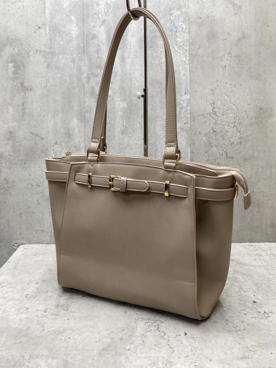 GUSCIO ITALY グッシオ イタリー レザー調 トートバッグ バッグ 大容量 ピンクベージュ ■■ レディース