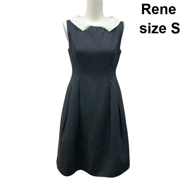 Rene ノースリーブ ワンピース　　36(９号) □ ルネ Rene ワンピース ラウンドカラー ノースリーブ フレア 裏地