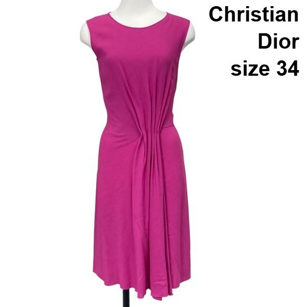 CHRISTIAN DIORノースリーブドレープワンピース ○□ クリスチャンディオール Christian Dior ノースリーブドレープ