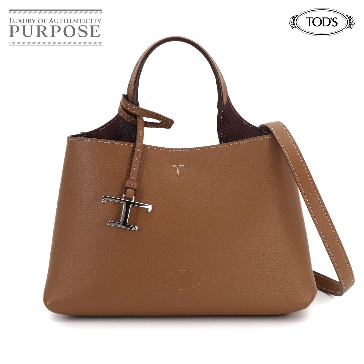 未使用 展示品 トッズ TOD'S Tタイムレス マイクロ 2way ハンド ショルダー バッグ レザー ブラウン XBWAPAEL000QRI 90321681