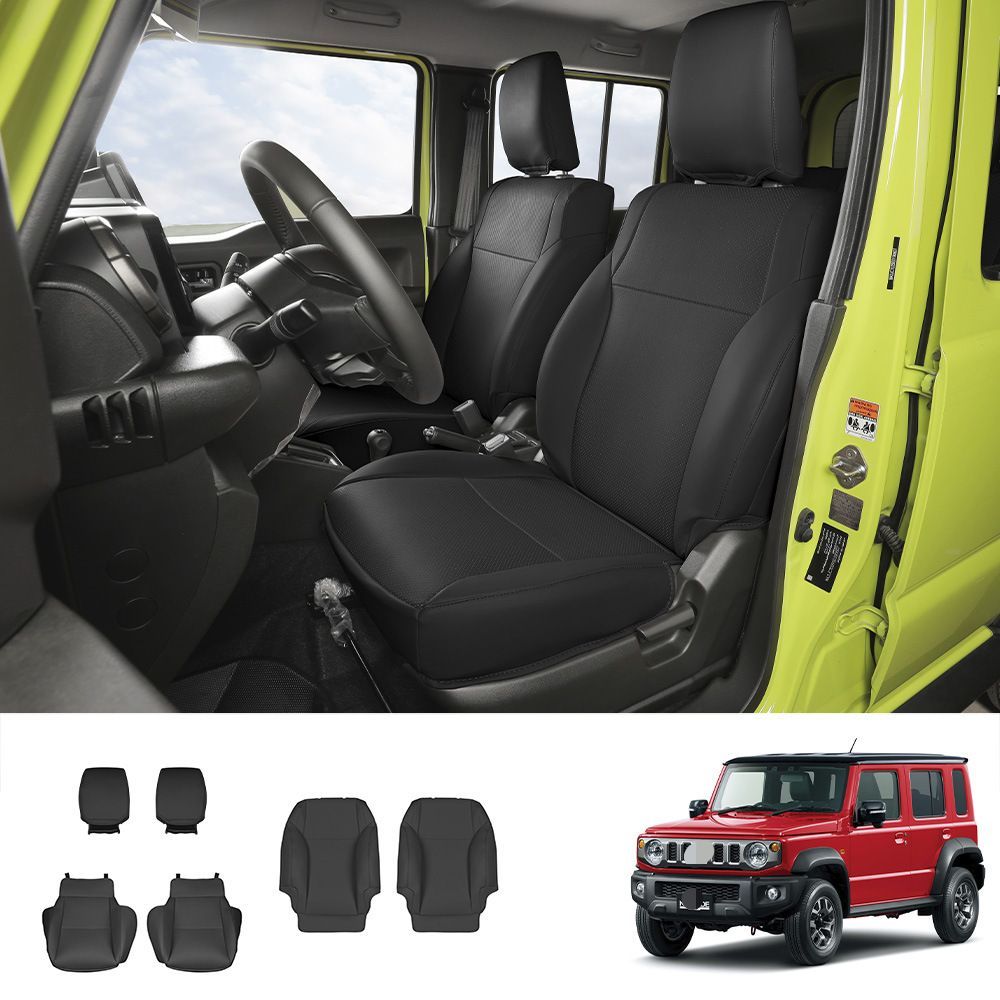 送料無料 スズキ Suzuki ジムニー ノマド Jimny Nomade 2025年対応前席用 フルカバーシート保護マット 6点セット レザー素材 車種専用 内装カバー 面ファスナー固定 シート保護 防キズ 耐摩耗 汚れ対策 ドレスアップ ブラック ブラウン