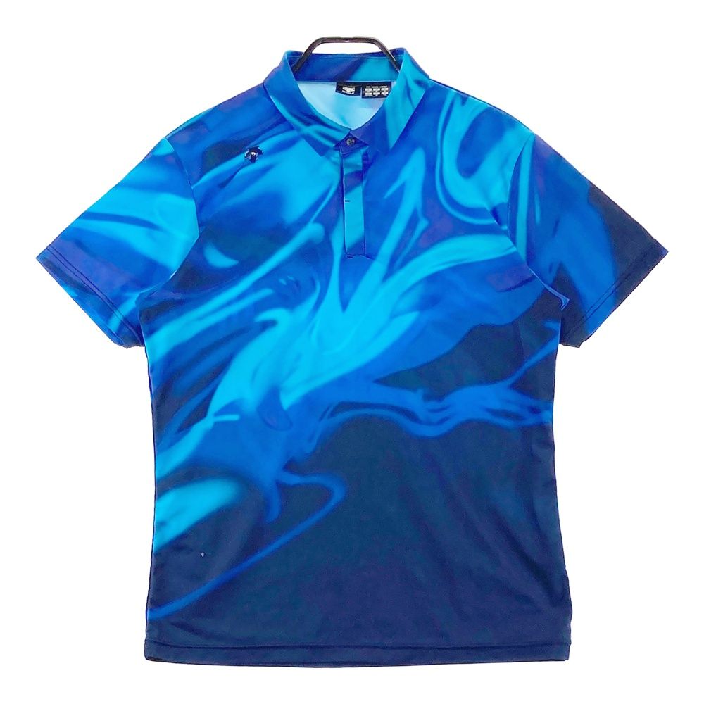 サイズ：XO DESCENTE GOLF デサントゴルフ 半袖ポロシャツ 総柄 ブルー