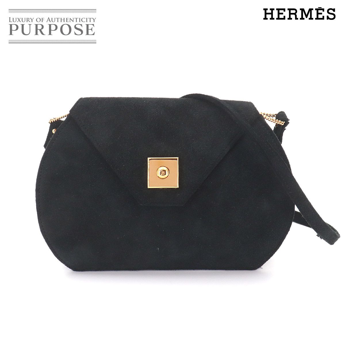 エルメス HERMES ショルダー バッグ スエード ブラック 〇W刻印 1993年製 ヴィンテージ ゴールド 金具 Shoulder Bag 90325507