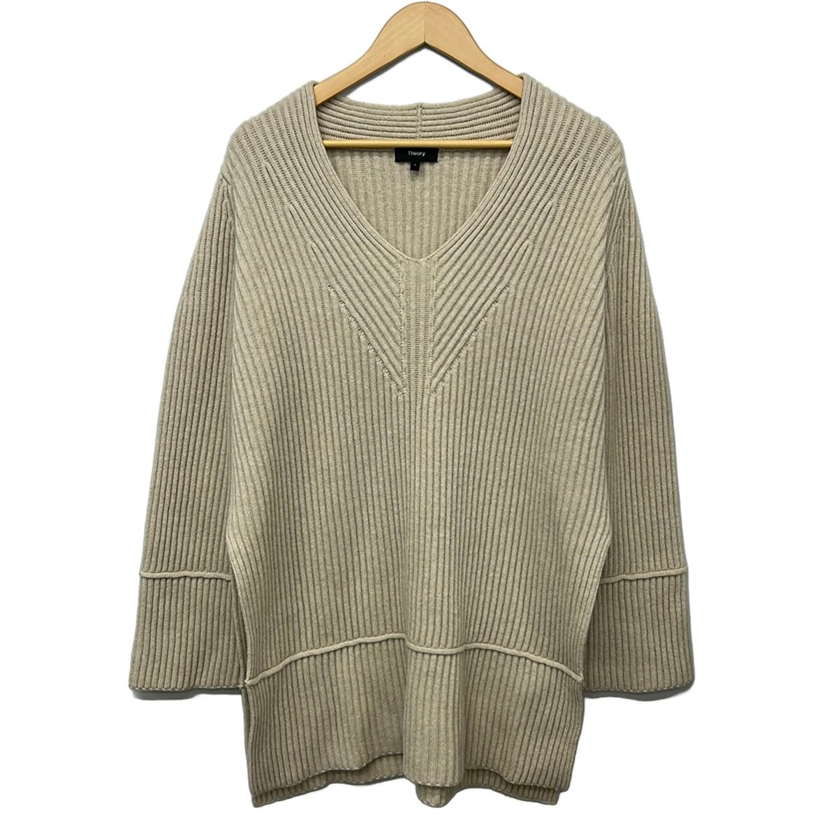 theory(セオリー) 長袖セーター サイズL メンズ美品 - ベージュ Vネック/ロング丈