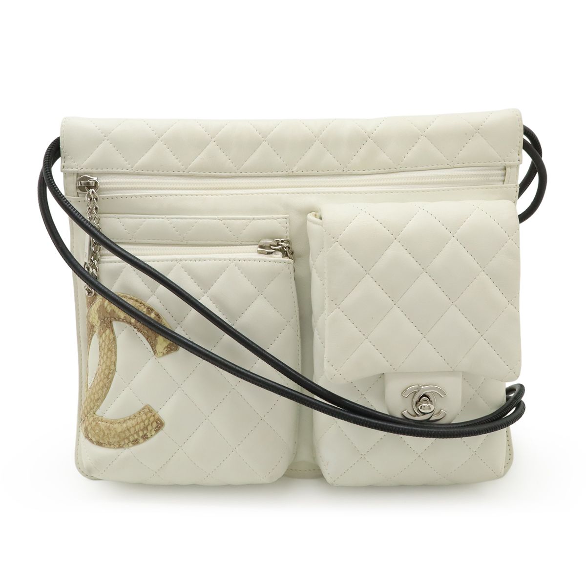 CHANEL シャネル カンボンライン ショルダーバッグ ワンショルダー ココマーク パイソン 蛇 レザー ソフトカーフ アイボリー ホワイト 白 A28125
