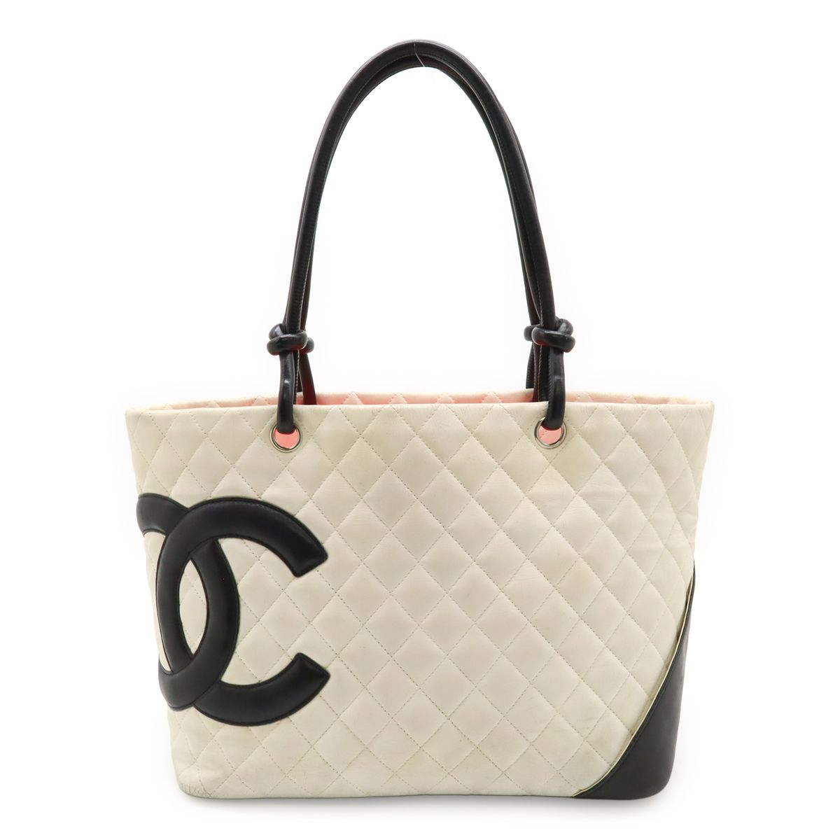 CHANEL シャネル カンボンライン ココマーク ラージトート ショルダーバッグ トートバッグ ソフトカーフ ホワイト 白 シルバー金具 A25169