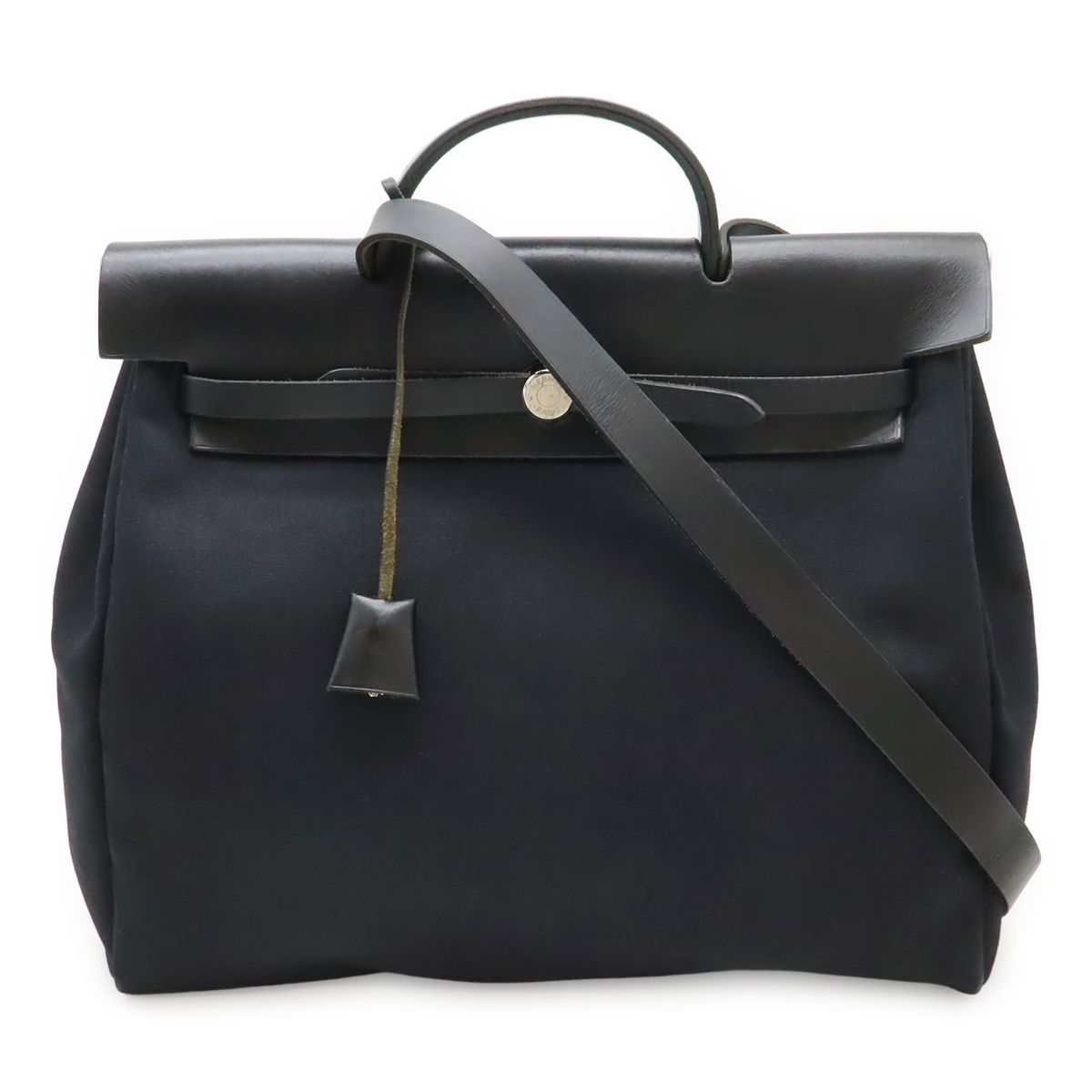 HERMES エルメス エールバッグMM ハンドバッグ 2WAY ショルダーバッグ 肩掛け トワルオフィシエ レザー ブラック 黒 シルバー金具 □G刻印