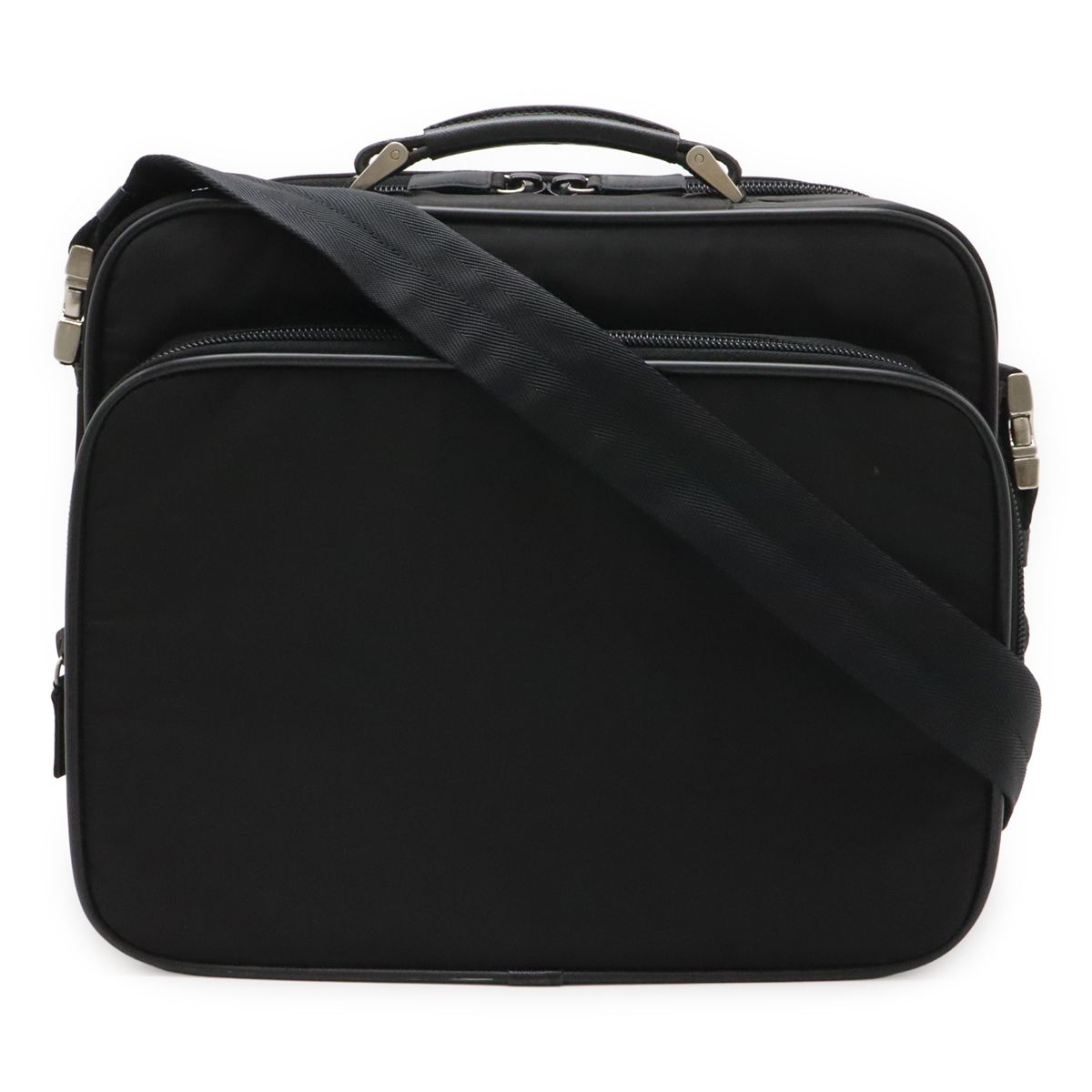 PRADA プラダ トライアングルロゴ ビジネスバッグ ブリーフケース 書類カバン 2WAY ショルダーバッグ ナイロン NERO ブラック 黒 シルバー金具