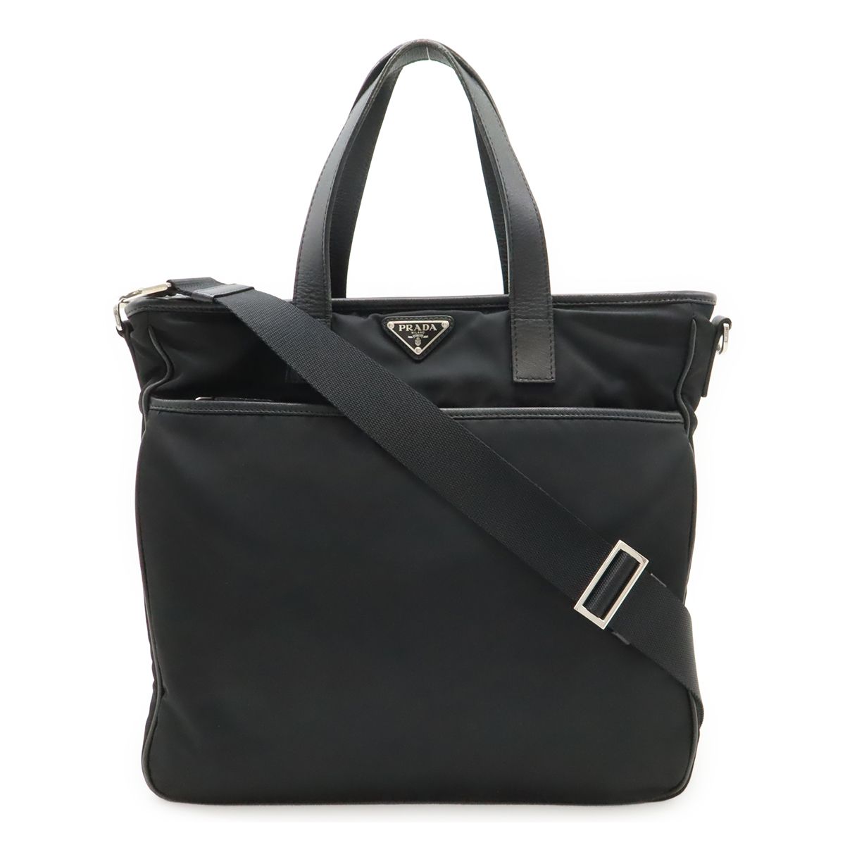 PRADA プラダ トライアングルロゴ トートバッグ 2WAY ショルダーバッグ 斜め掛け ナイロン レザー ブラック 黒 シルバー金具 2VG032 53,880円