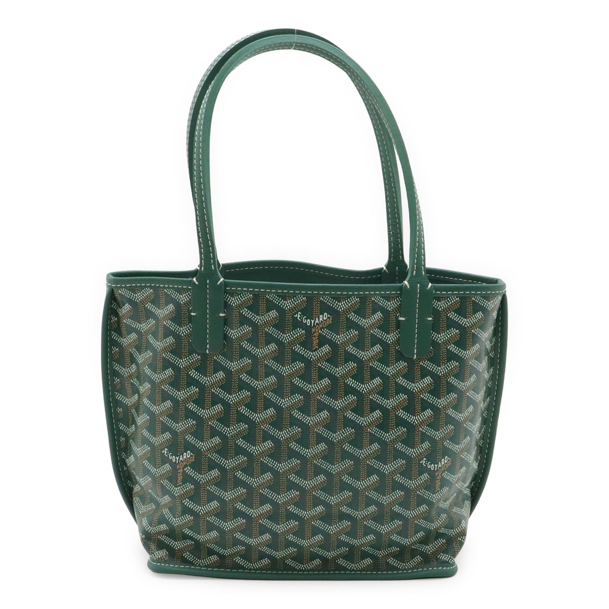 GOYARD ゴヤール ANJOU アンジュミニ トートバッグ ハンドバッグ リバーシブル コーティングキャンバス レザー グリーン 緑 ポーチ欠品