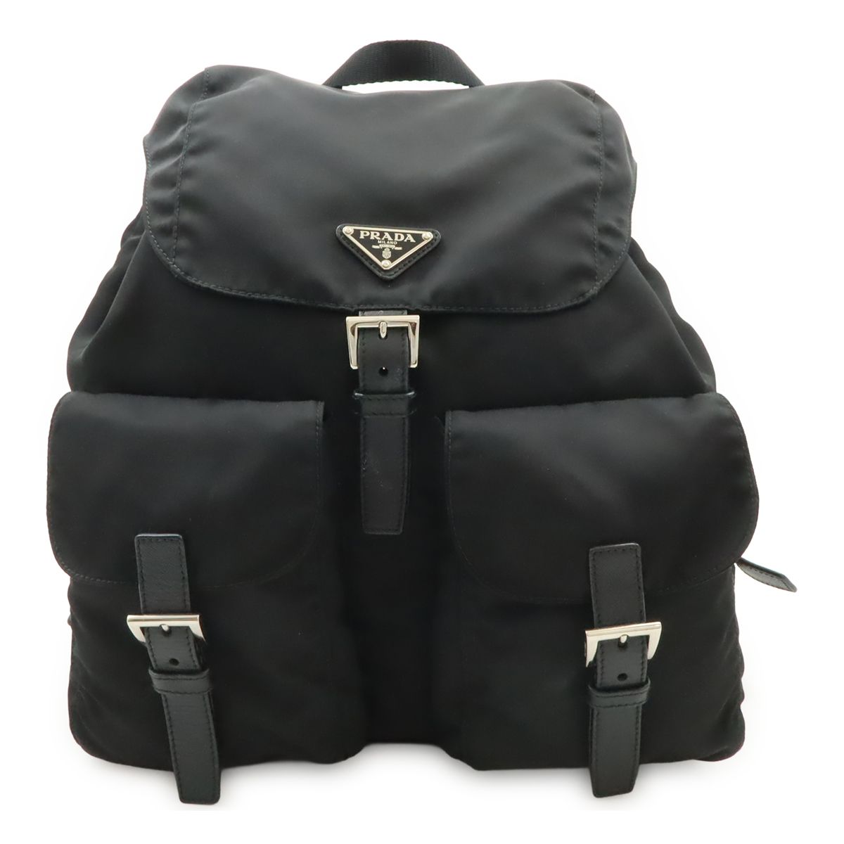 PRADA プラダ トライアングルロゴ バックパック リュックサック デイパック ナイロン レザー NERO 黒 ブラック シルバー金具 1BZ811