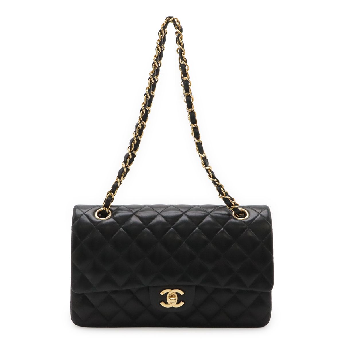 CHANEL シャネル マトラッセ25 ココマーク Wチェーンショルダー ショルダーバッグ ラムスキン ブラック 黒 ゴールド金具 A01112