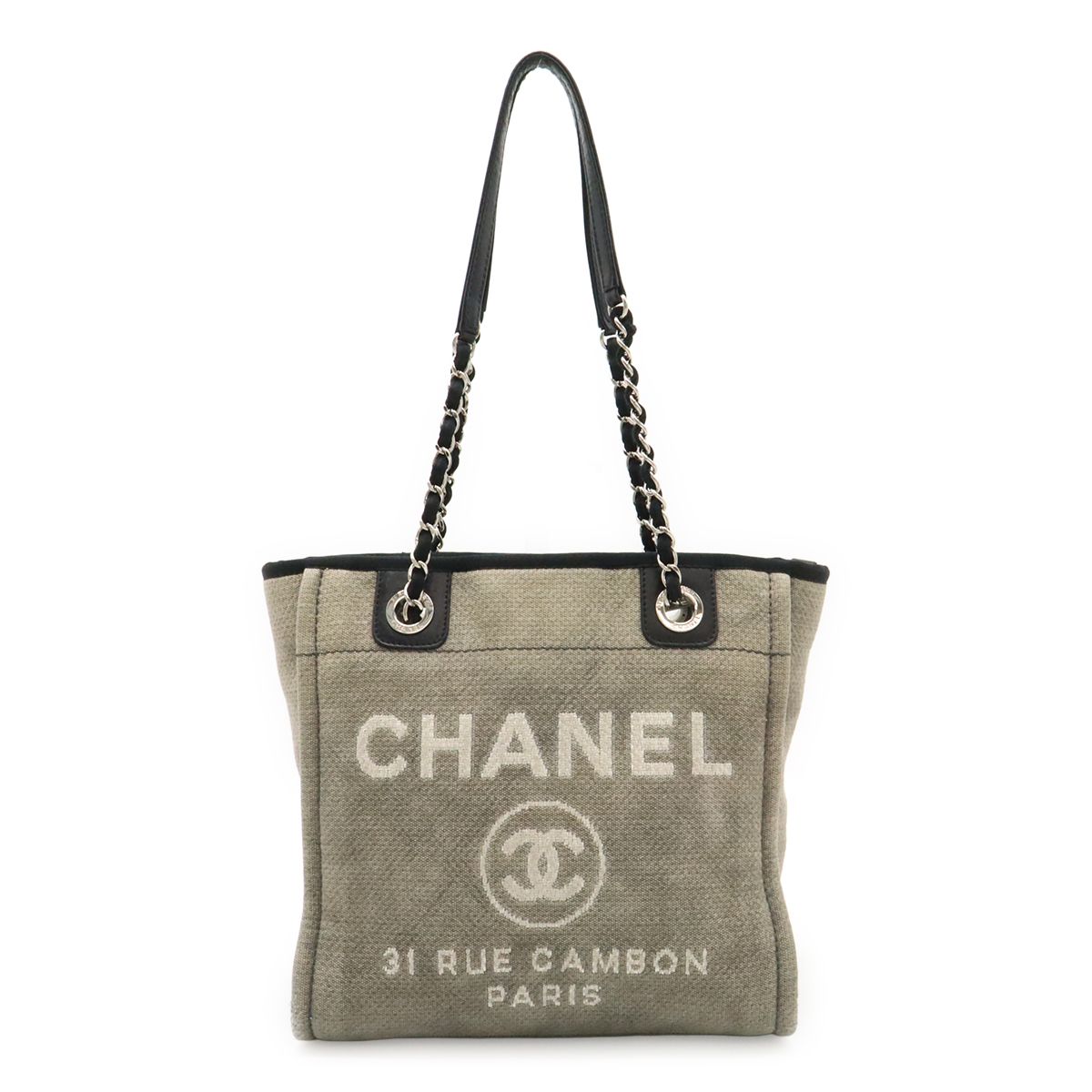 CHANEL シャネル ドーヴィル トートバッグ ショルダーバッグ チェーンショルダー キャンバス レザー グレー ブラック 黒 A66939