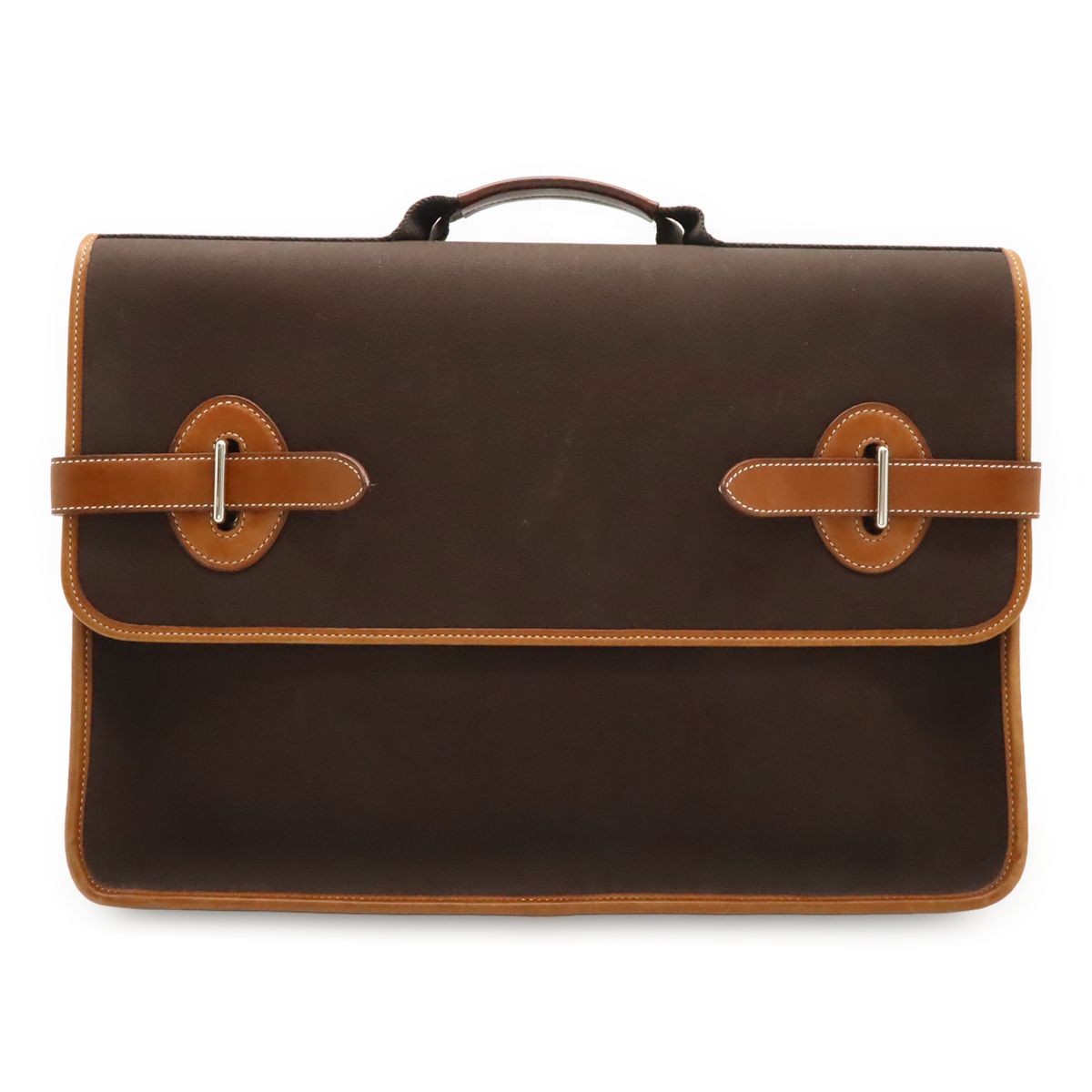 HERMES エルメス ブエナベンチュラMM ビジネスバッグ ブリーフケース 書類カバン ハンドバッグ トワルオフィシエ レザー ブラウン 茶 シルバー金具