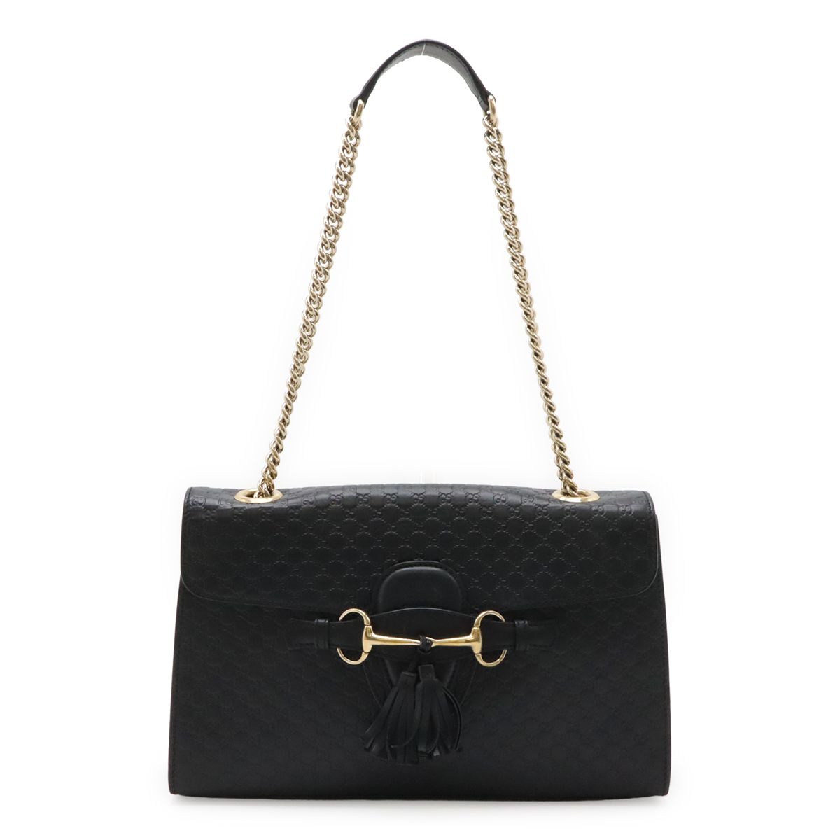 GUCCI グッチ マイクログッチシマ エミリー ホースビット チェーンバッグ ショルダーバッグ タッセル レザー ブラック 黒 アウトレット品 449635