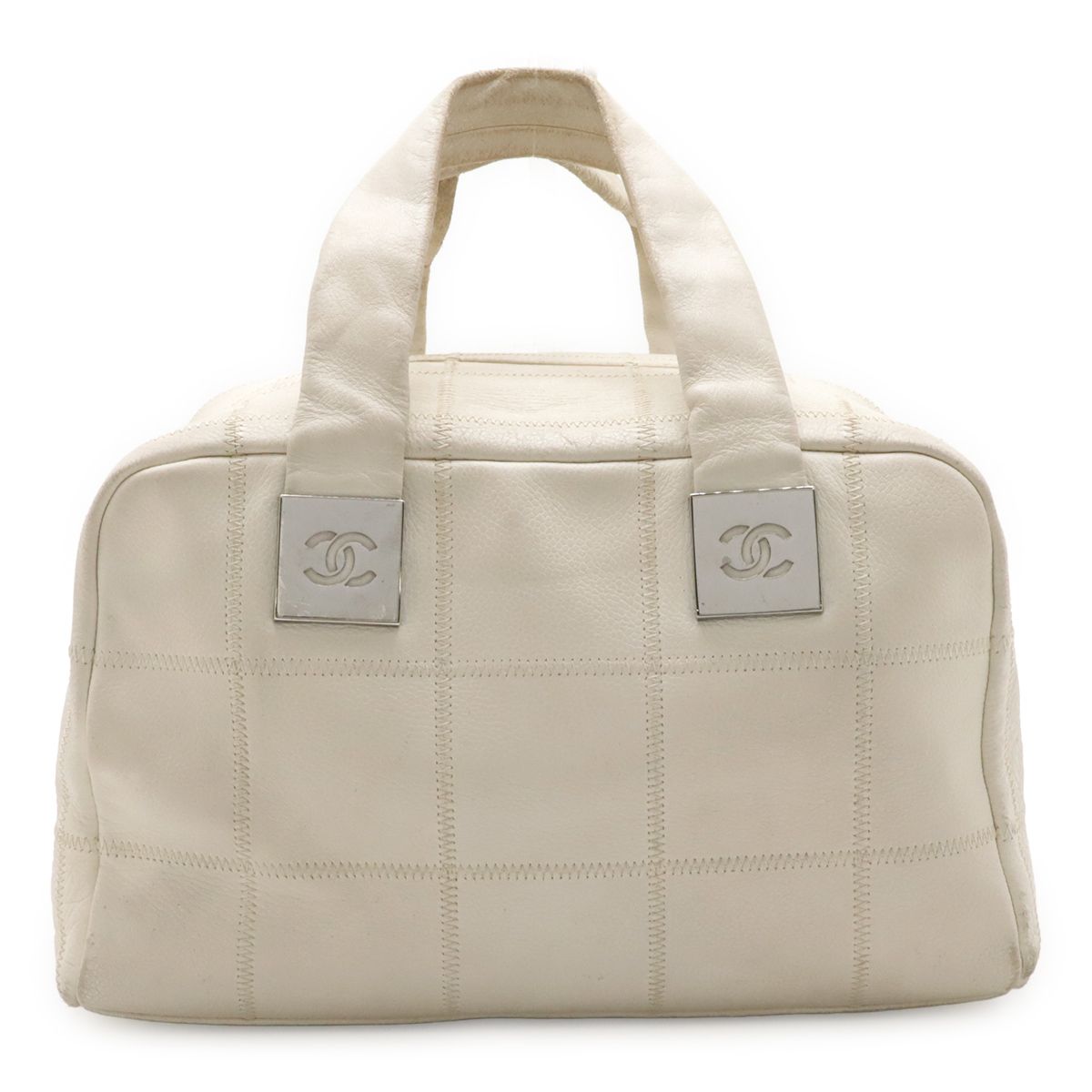 CHANEL シャネル チョコバー ココマーク ハンドバッグ ミニボストン ミニバッグ レザー アイボリー 白 シルバー金具
