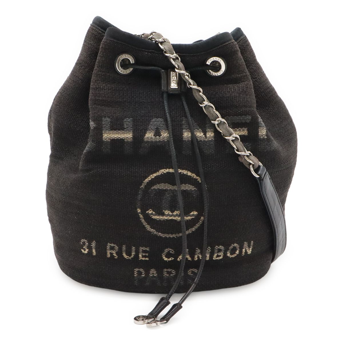 CHANEL シャネル ドーヴィル ボーダー 巾着 ショルダーバッグ チェーンショルダー キャンバス レザー ネイビー系 マルチカラー シルバー金具 A57536
