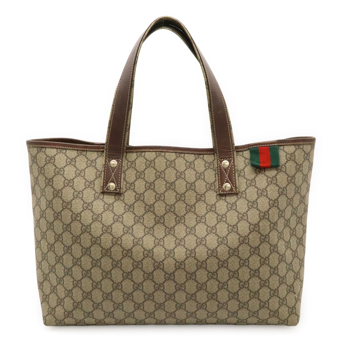 GUCCI グッチ GGスプリーム シェリーライン トートバッグ ラージトート ショルダーバッグ PVC レザー ベージュ ブラウン 21134