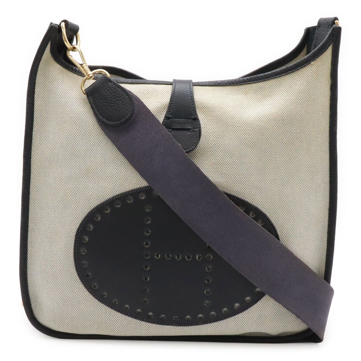 HERMES エルメス エヴリン エブリンI エブリン1 PM ショルダーバッグ トワルアッシュ キャンバス レザー ナチュラル ネイビー シルバー金具 □C刻印