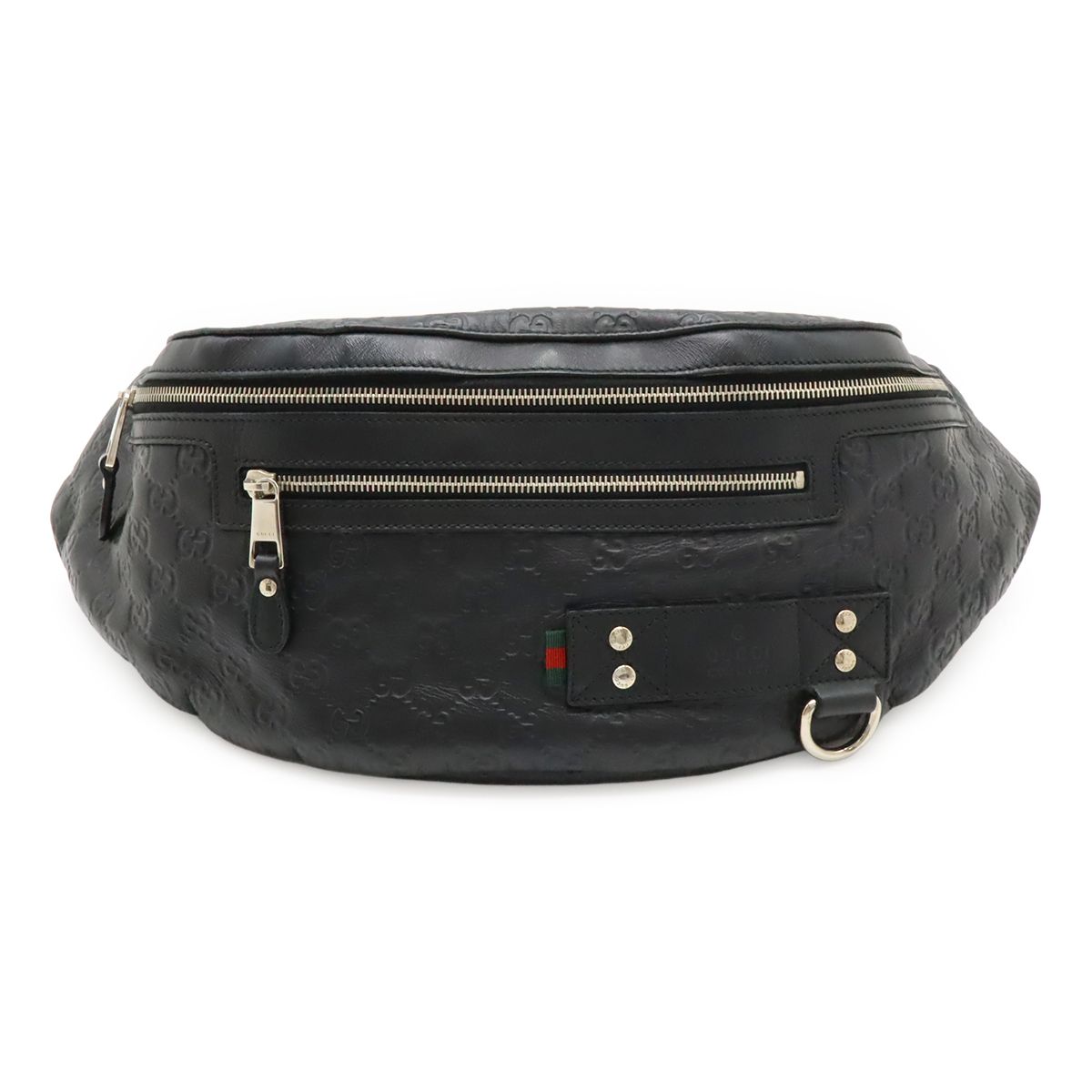 GUCCI グッチ グッチシマ ボディバッグ ウエストバッグ ウエストポーチ ヒップバッグ ラバーコーティングレザー ブラック 黒 シルバー金具 246409