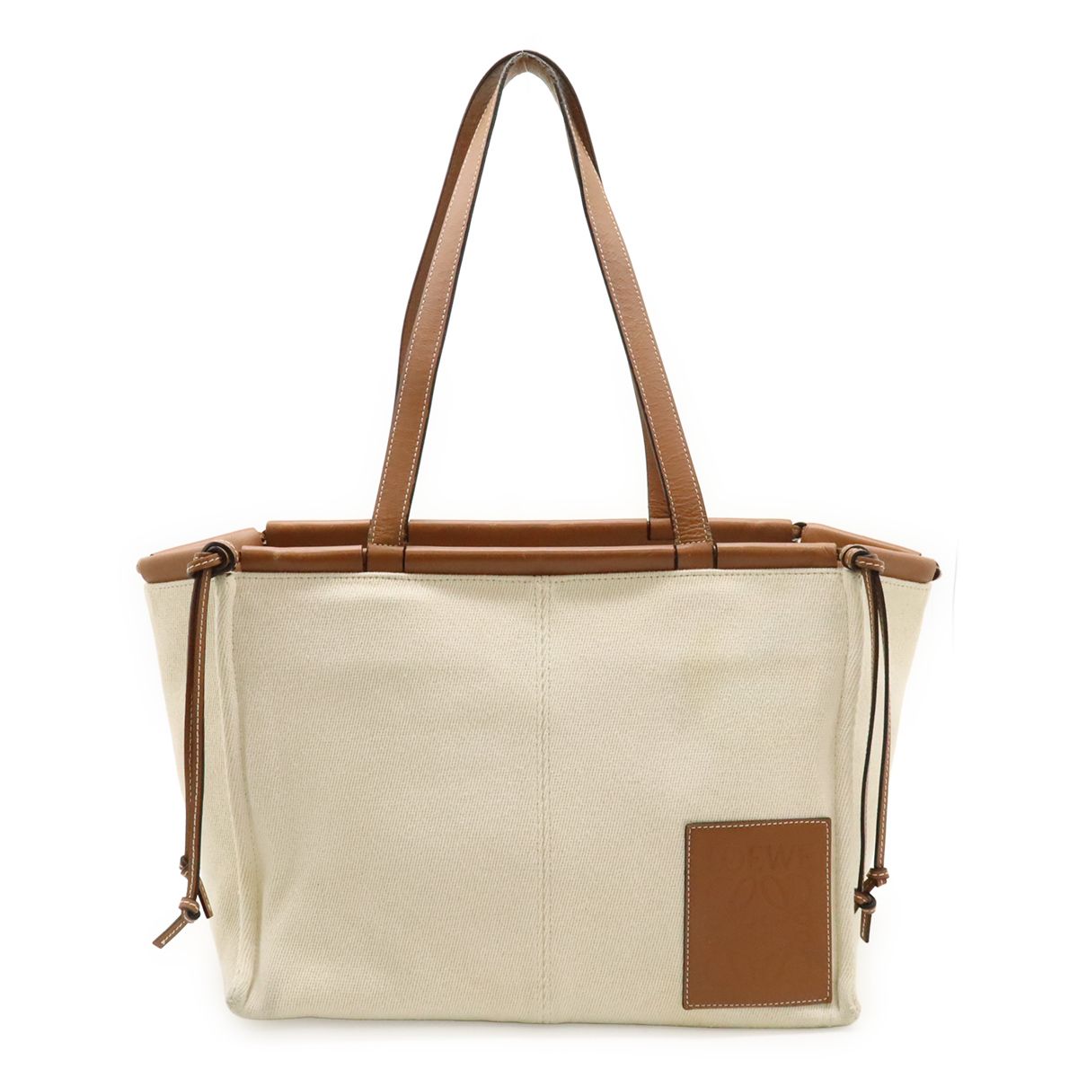 LOEWE ロエベ クッション トート ラージ トートバッグ ショルダーバッグ 肩掛け キャンバス レザー ライトオート ブラウン 330.02AA93