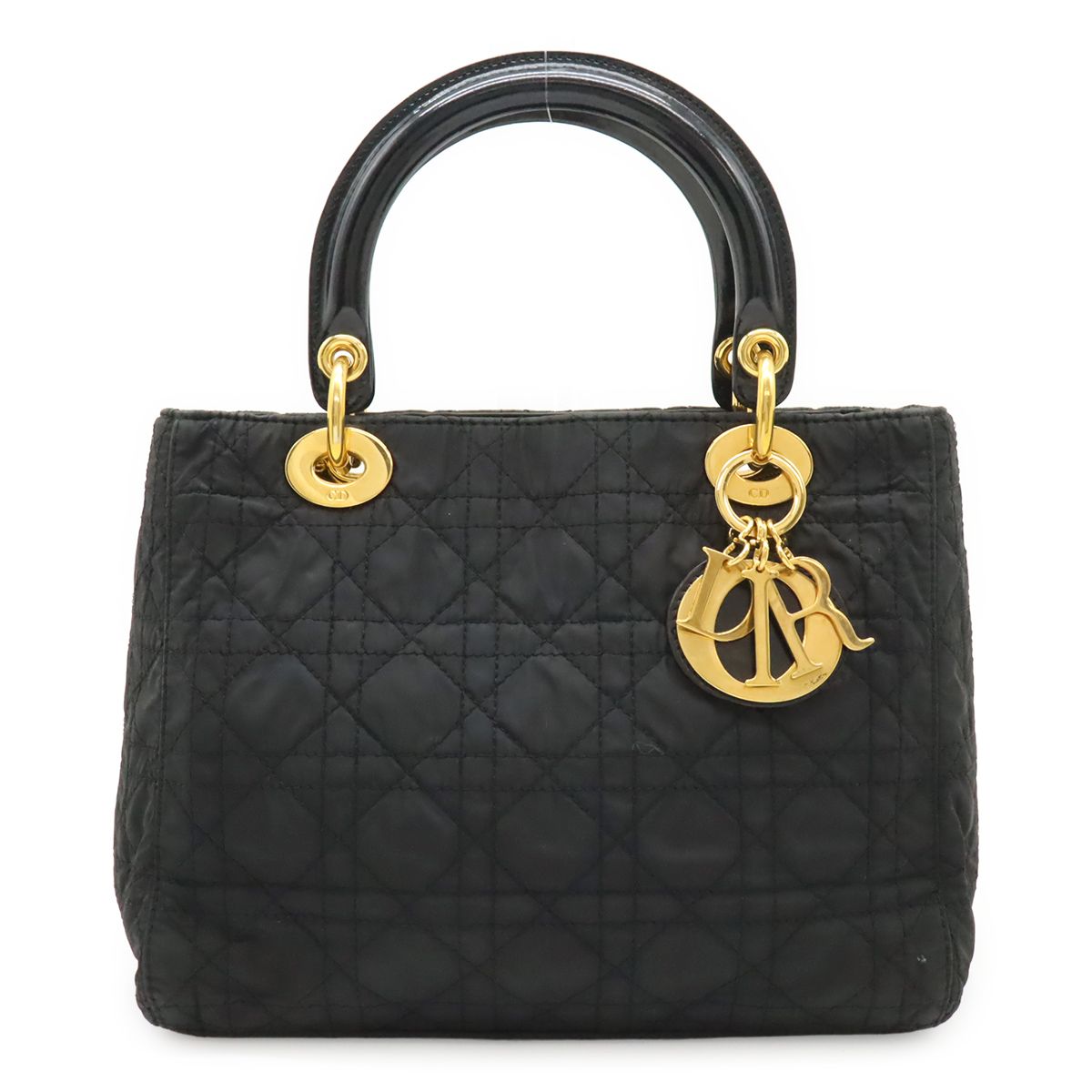 Christian Dior クリスチャン ディオール レディディオール カナージュ トートバッグ ハンドバッグ ナイロン ブラック ゴールド金具