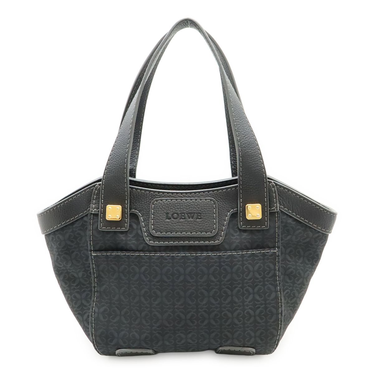 LOEWE ロエベ ニューロードライン トートバッグ ショルダーバッグ セミショルダー 肩掛け ナイロンキャンバス レザー ダークグレー ゴールド金具