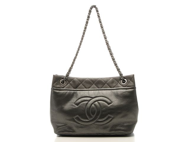 CHANEL シャネル バッグ ココマーク マトラッセ チェーンショルダートート シルバー/SV バッグ トートバッグ キャビアスキン メタリックシルバー レディース【中古】433