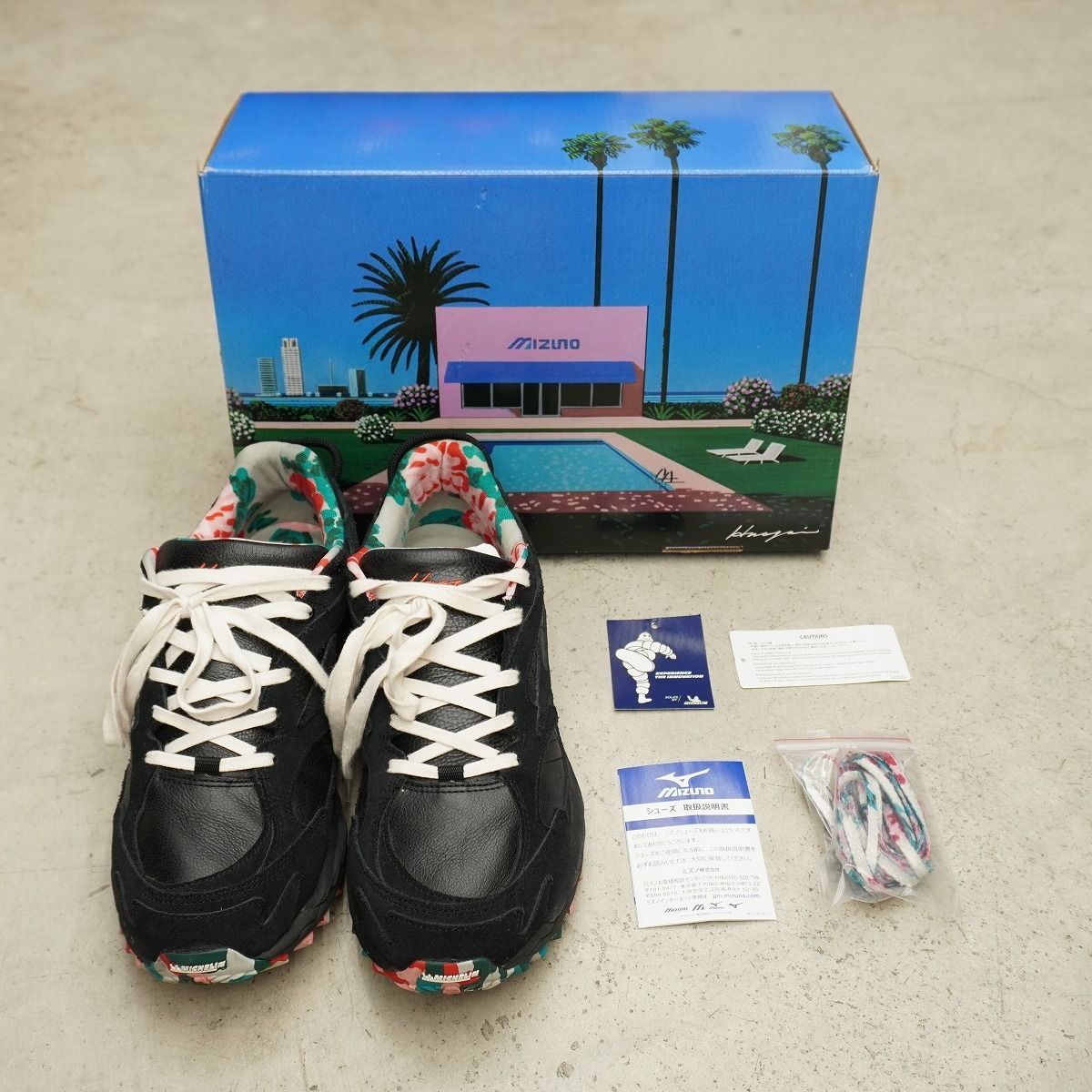 美品 Mizuno ミズノ × Hiroshi Nagai Wave Mujin ウエーブムジン TL Black/Multi スニーカー シューズ 永井博 D1GA241101 28.5cm 黒3380Q♪
