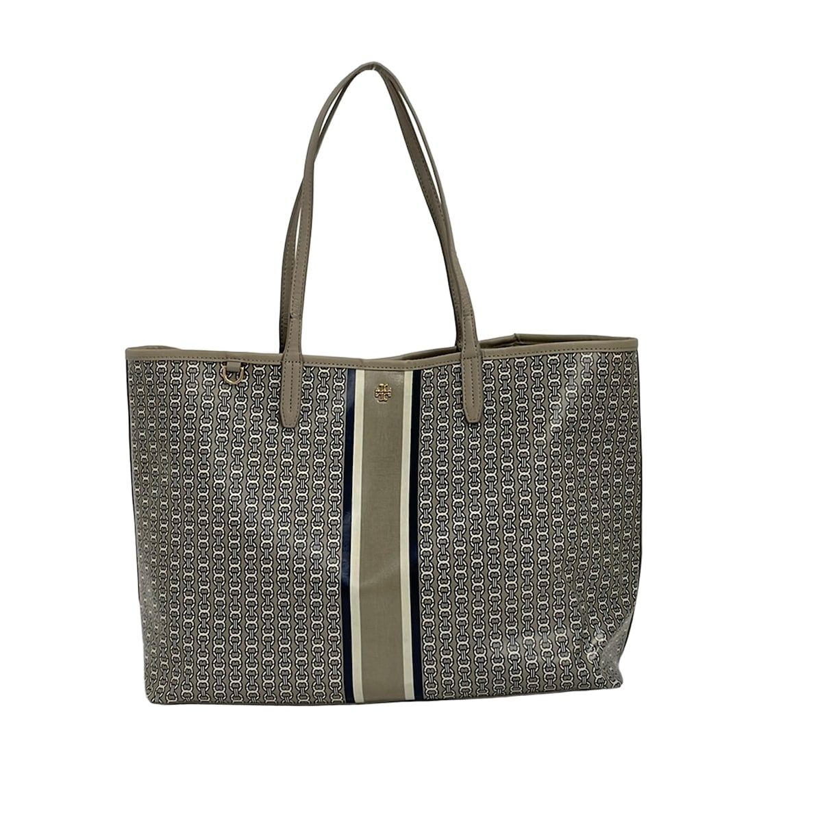 TORY BURCH(トリーバーチ) トートバッグ - グレー×白×ダークネイビー レザー