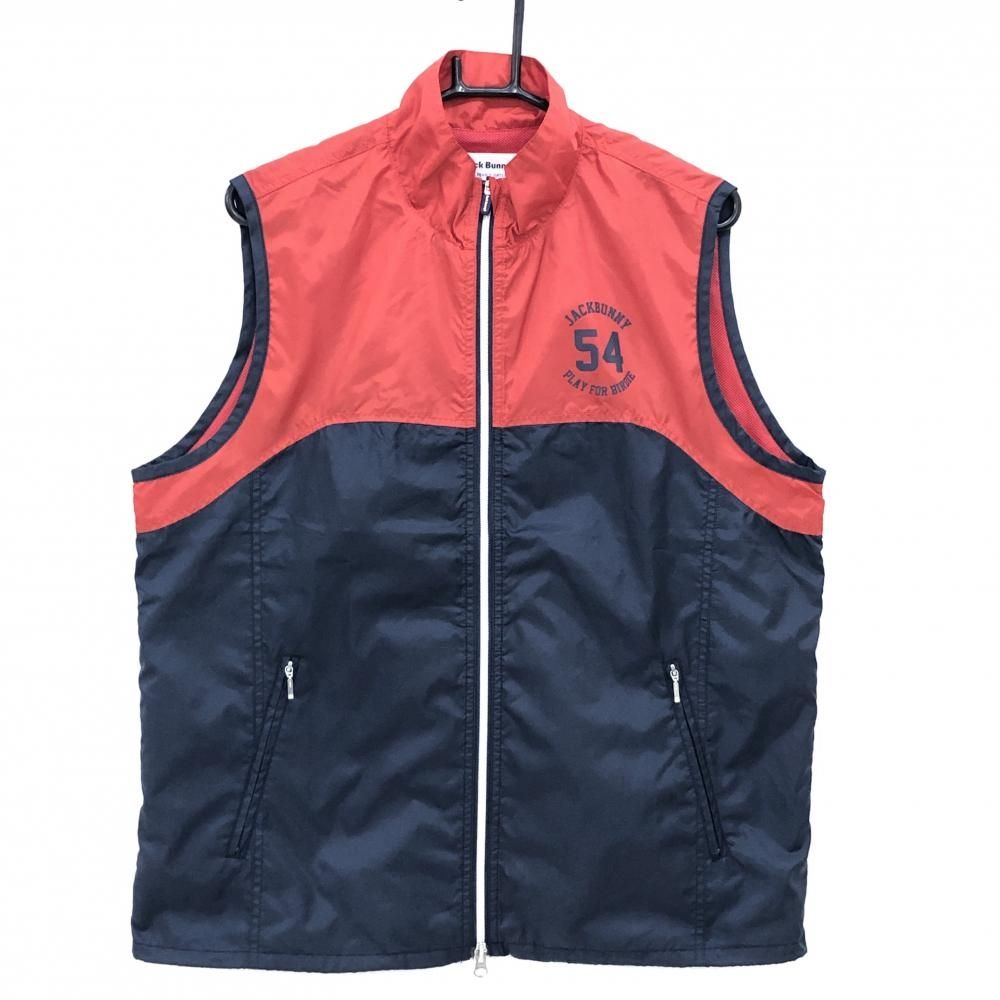 【超美品】ジャックバニー アウターベスト レッド×ネイビー 裏地メッシュ ドローコード メンズ 6(XL) ゴルフウェア Jack Bunny