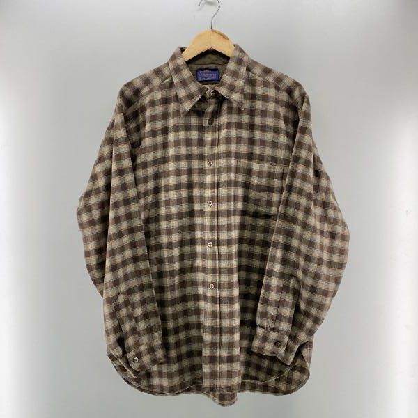 【中古】PENDLETON 70s ウールチェックシャツ ブラウン サイズXL 片ポケ ペンドルトン[24]