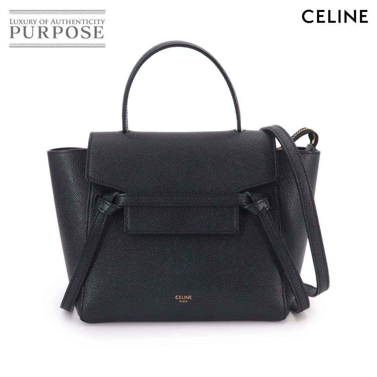 美品 セリーヌ CELINE ベルトバッグ ナノ 2way ハンド ショルダー バッグ レザー ブラック 189003 Belt Bag Nano 90326093