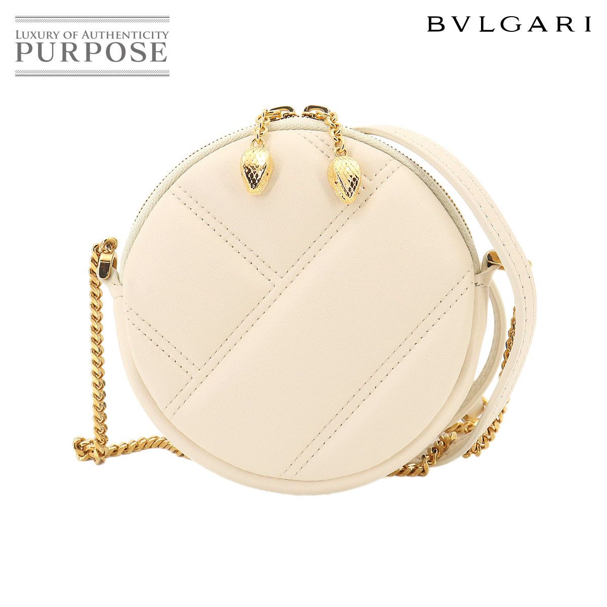 未使用 展示品 ブルガリ BVLGARI セルペンティ カボション ミニ ショルダー バッグ レザー ホワイト Serpenti Cabochon Bag 90326111
