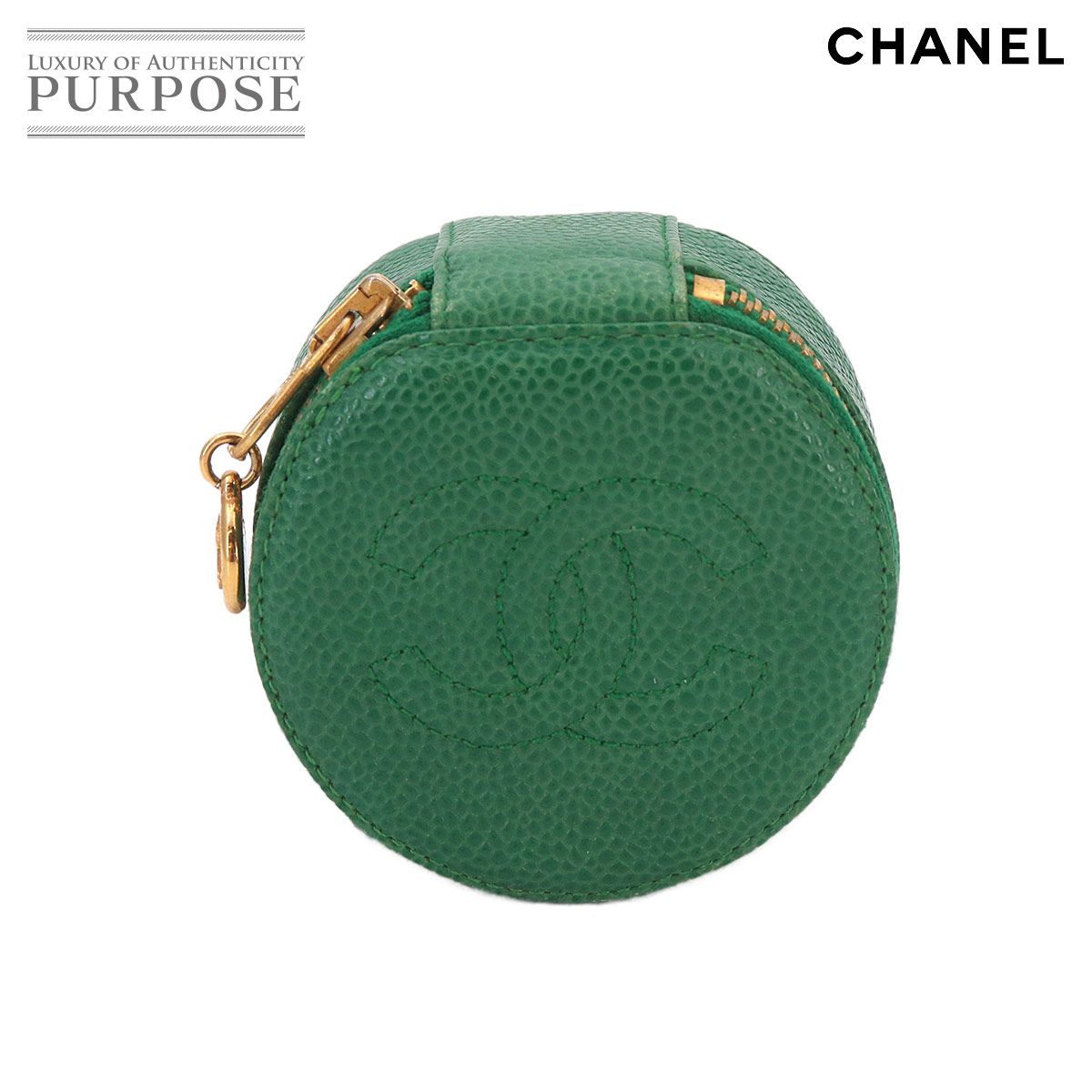 シャネル CHANEL ココマーク ジュエリー ケース ボックス アクセサリー ポーチ キャビアスキン グリーン ヴィンテージ 90326258