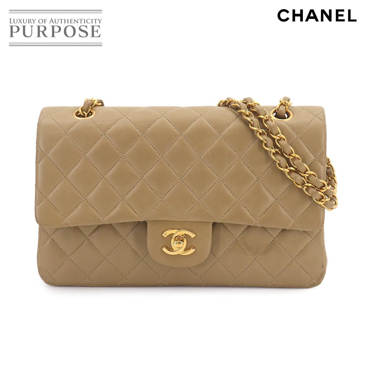 美品 シャネル CHANEL マトラッセ 25 チェーン ショルダー バッグ ラムスキン ベージュ A01112 ゴールド 金具 Matelasse Bag 90326930