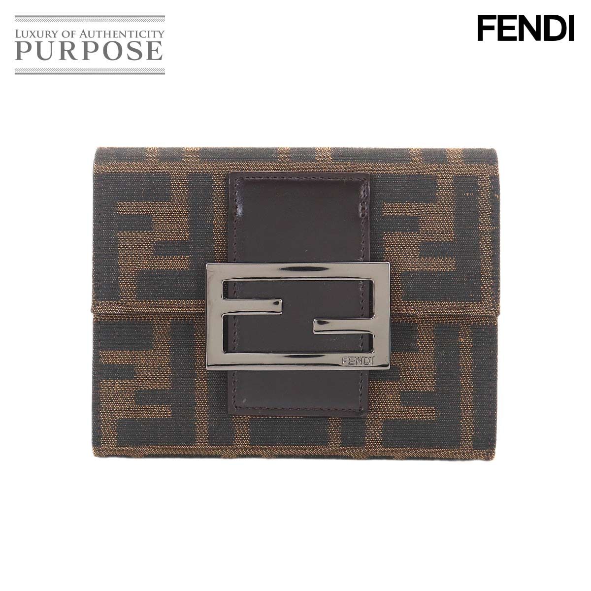 未使用 展示品 フェンディ FENDI ズッカ 三つ折り 財布 キャンバス レザー ブラウン 8M0023 ガンメタ 金具 Zucca Wallet 90327038