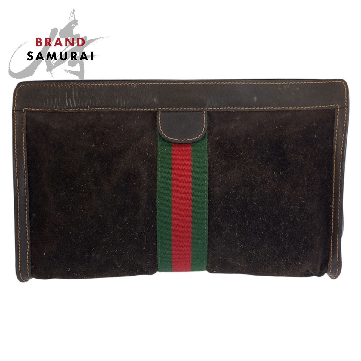 GUCCI グッチ ヴィンテージ シェリーライン ブラウン スウェード/レザー 2 クラッチバッグ セカンドバッグ メンズ 602134【中古】