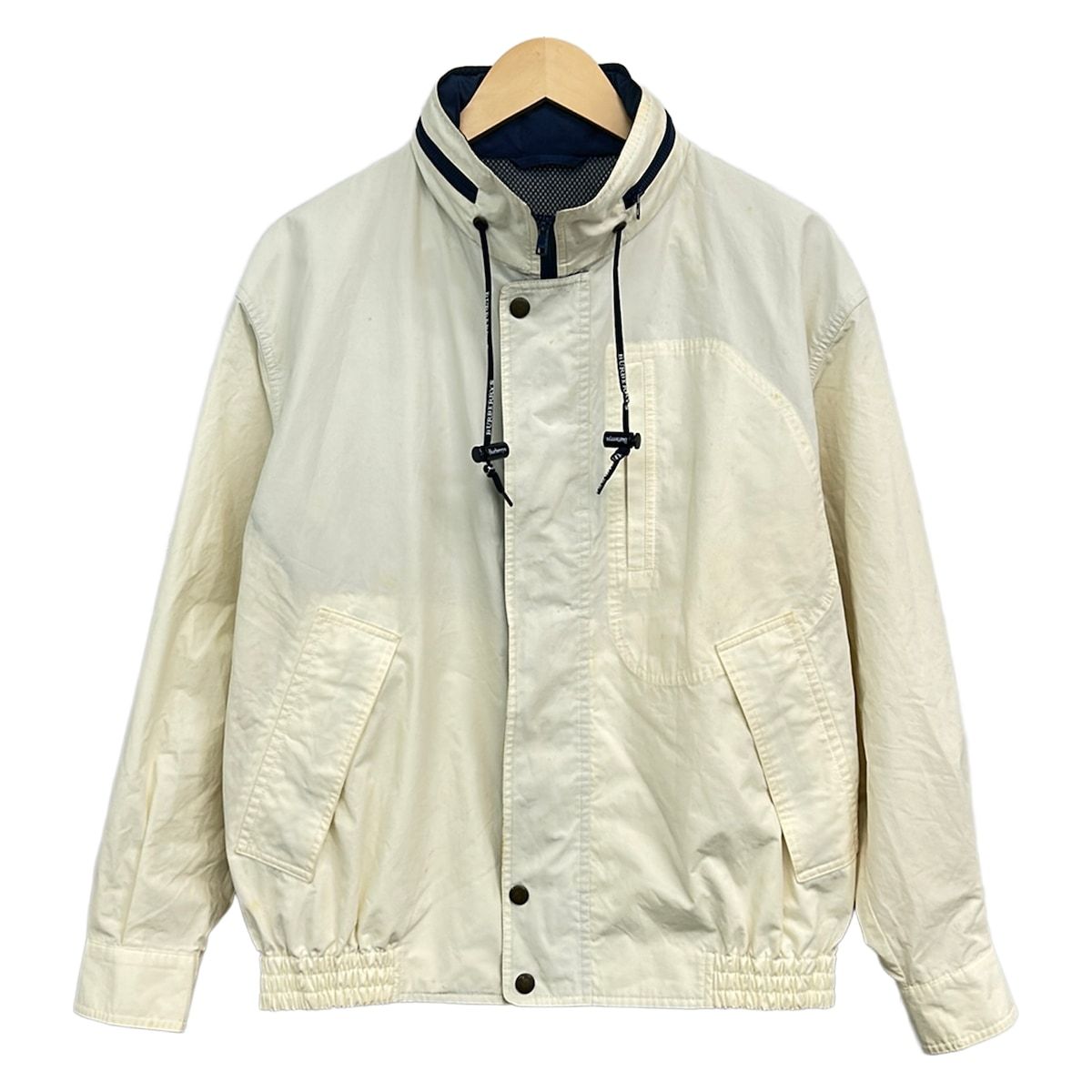 Burberry's(バーバリーズ) ブルゾン サイズL メンズ - アイボリー×ダークネイビー 長袖/ジップアップ/フード内蔵/春/秋