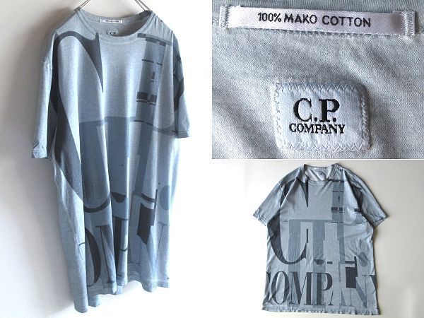 イタリア製 C.P.COMPANY シーピーカンパニー 製品染め ビッグロゴプリント Tシャツ 半袖 カットソー XXL ブルーグレー
