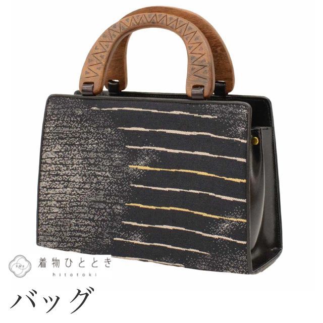 リサイクル バッグ 美品 合皮 縞文様 黒色系 礼装用 手提げ型 レディース 着物 kkb3846b