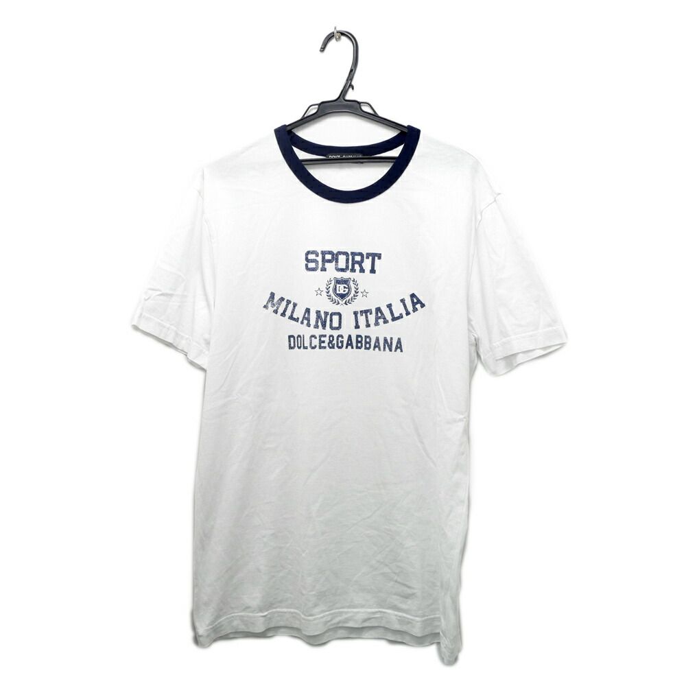 【名東】ドルチェ＆ガッバーナ リンガーネック プリント Tシャツ JT-G8PE3T 50サイズ ホワイト ネイビー 半袖 メンズ