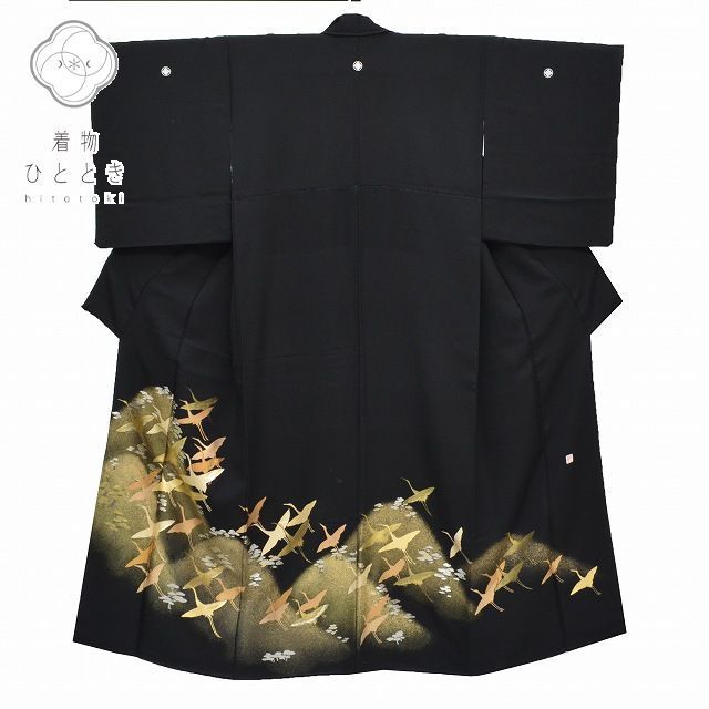 黒留袖 リサイクル着物 中古 長襦袢 帯締め 帯揚げ 末広 正絹 セット 仕立て上がり 結婚式 裄64cmM 身丈155cmM ちょっとふくよかL 鶴文様 [ 着物 中古 帯 リサイクル 振袖 浴衣 袴 和服 古着 ]