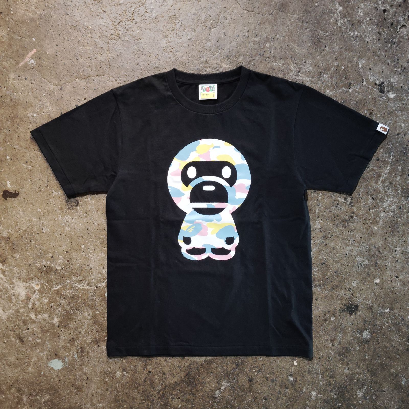 A BATHING APE NEW MULTI CAMO BIG BABY MILO TEE S BLACK ア